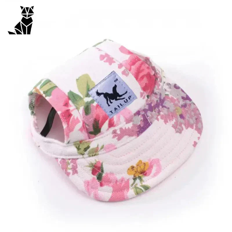 Casquette de baseball pour chien de couleur unie - Chapeau blanc avec fleurs roses pour un look branché
