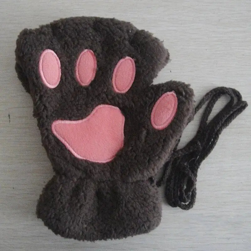 Soft Coral Fleece Gants - Black Cat Paw Mit avec Paws Rosés, Doux et Confortables