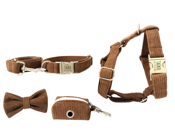 Kit Complet Chien Personnalisé Velours Côtelé Chocolat Transparent Background