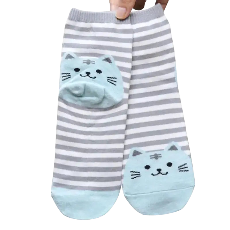 Chaussettes Chats Adorables Avec Rayures Colorées Et Broderies Mignonnes - Bleu Transparent Background