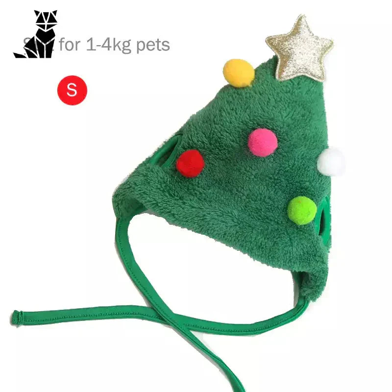 Bonnet Festif vert sapin de Noël avec étoile pour chat - Bonnet de Noël pour chat par Père Noël