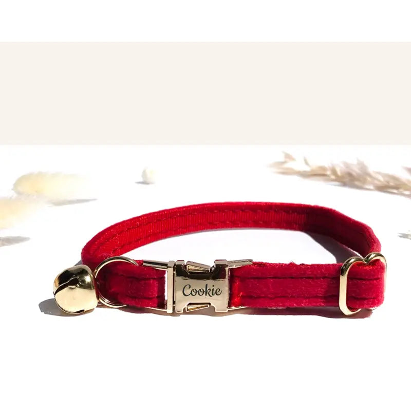 Collier Chat Personnalisé Velours Rouge