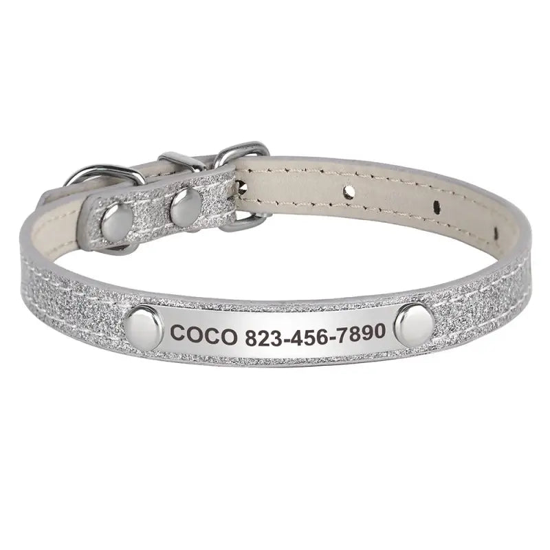 Bracelet en argent avec médaille de chien sur un collier de chat en cuir brillant résistant à l’usure