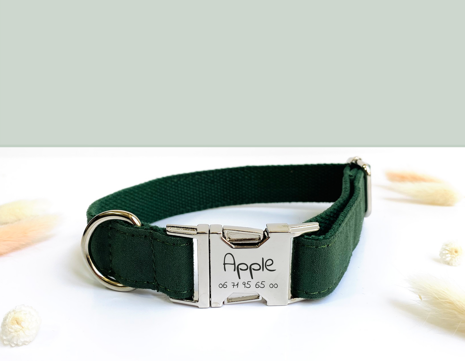 Collier Chien Personnalisé Coton Vert Sapin