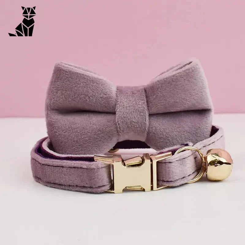 Chat : Collier personnalisable avec nœud papillon violet et boucle dorée pour plus de sécurité