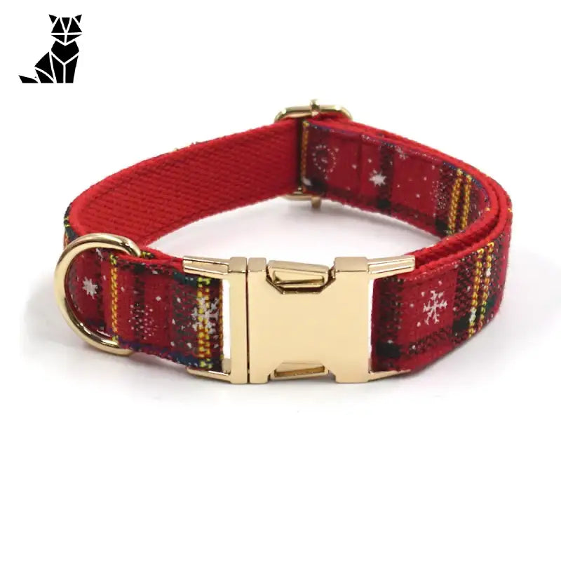 Collier pour chien rouge, boucle dorée, motif festif à carreaux rouges et verts, motif carreaux rouges