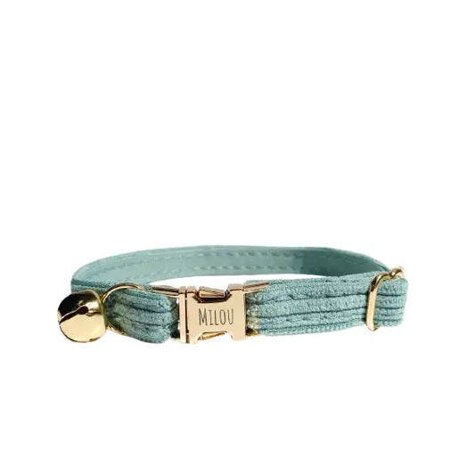 Collier Chat Personnalisé Velours Côtelé Bleu Ciel Transparent Background