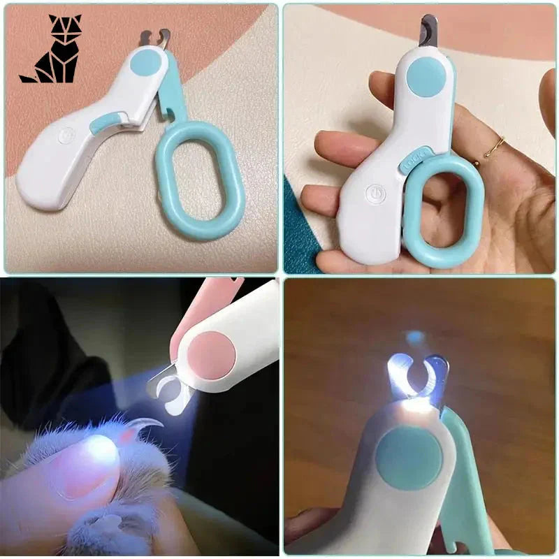 Chat tenu en l’air avec une lumière LED pour les coupe-ongles avec Lumière Led