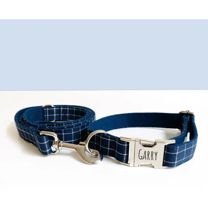 Kit Complet Chien Personnalisé Coton Carreaux Bleu Marine