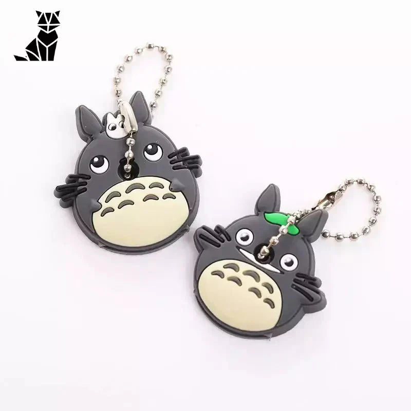 Lot de 2 porte-clés Totoro en silicone avec feuille verte - Couvre-clé amusant et durable