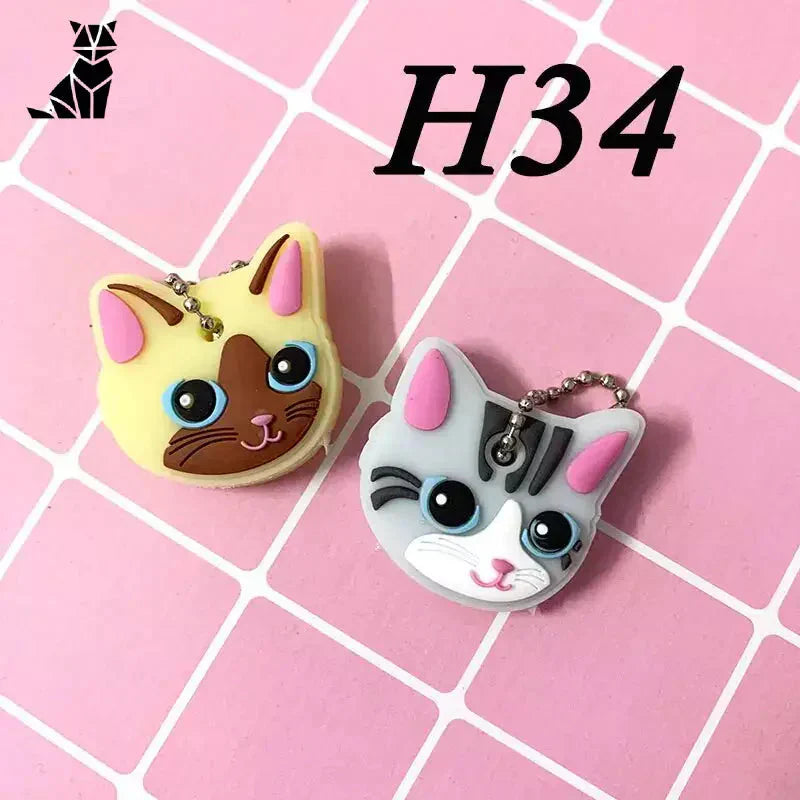 Lot de 2 porte-clés en silicone avec chat et visage de chat