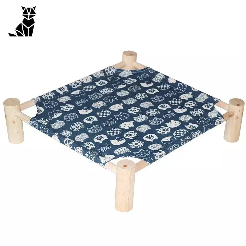 Tabouret en bois durable avec motif bleu et blanc pour le hamac de chat en bois durable