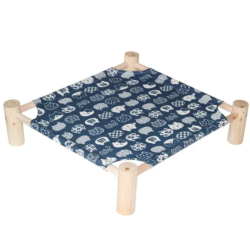 Tabouret en bois durable avec motif bleu et blanc pour le hamac de chat en bois durable