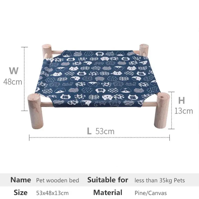 Hamac pour chat en bois durable avec un banc en bois à motif bleu et blanc pour animaux de compagnie