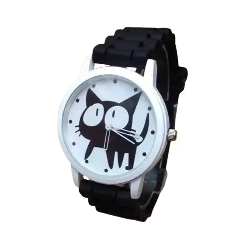 Belle Montre Chat Au Design Cartoon Pour Les Amoureux Des Félins - Noir Transparent Background
