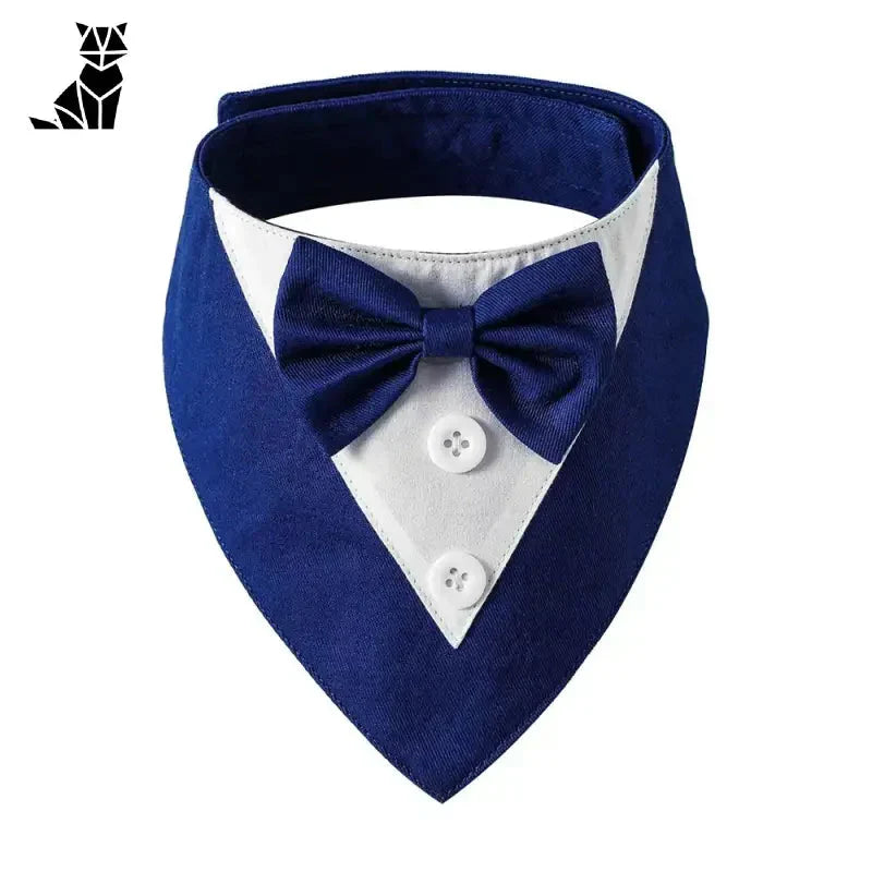 Banda pour chien en velours bleu avec collier et nœud papillon blancs - Nœud papillon confortable et élégant