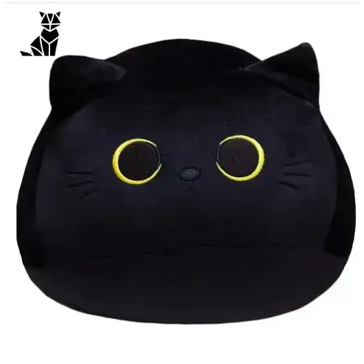 Peluche chat à câlins ininterrompus : Peluche chat noir avec yeux jaunes et détails de la tête de chat noir