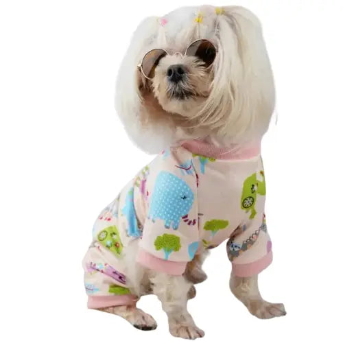 Petit chien portant un pyjama hibou rose - Pyjama en coton pour animaux, grenouillère pour chiens - Compagnie Barboteuses Transparent Background