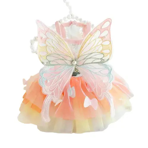Robe de princesse pour chiens : Robe rose et jaune avec papillon - Tenue luxueuse pour l’été Transparent Background