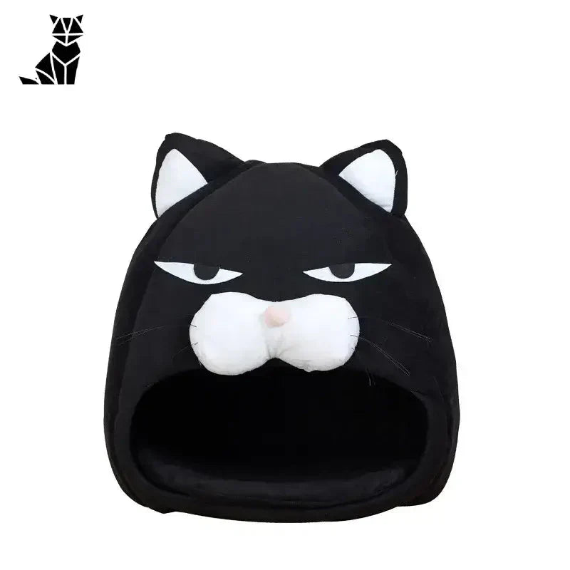 Tente pour chat à motif d’ours : Chapeau de chat noir avec motif de nez blanc, conception unique et charmante