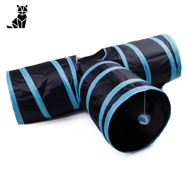 Tunnel de jeu pour chat en nylon durable avec rayures noires et bleues - Facile à ranger