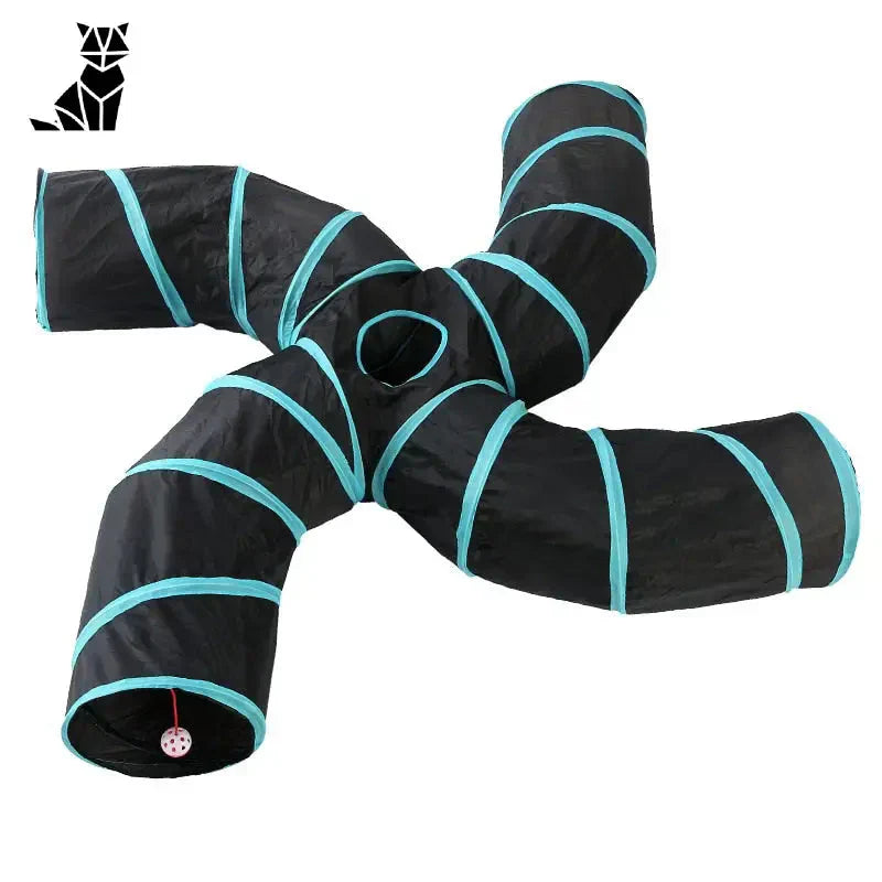 Tunnel de jeu pour chat en nylon durable avec des rayures noires et bleues - facile à ranger